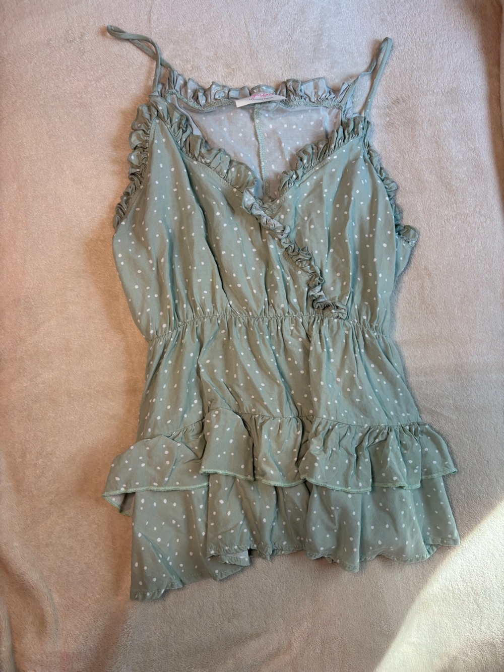 Source Unknown Sage Green Polka Dot Ruffle Camisole